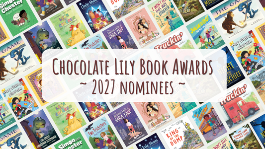 Digital graphic featuring a collage of book covers. Text reads "Chocolate Lily Book Awards. 2027 Nominees."