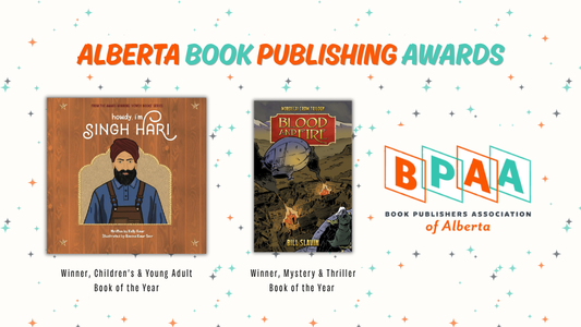 Digital graphic featuring the winners of the Alberta Book Publishing Awards."