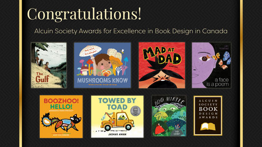 Digital graphic. Text reads "Congratulations! Alcuin Society Awards for Excellence in Book Design in Canada." Graphic features the covers images of the winners and honourable mentions.