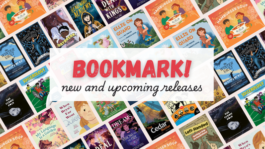Collage of children's book covers with a 'Bookmark! New and upcoming releases' text overlay.