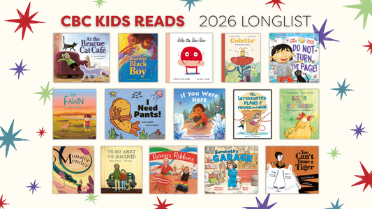 Digital graphic featuring covers of the longlist. Text reads "CBC Kids Reads. 2026 Longlist."