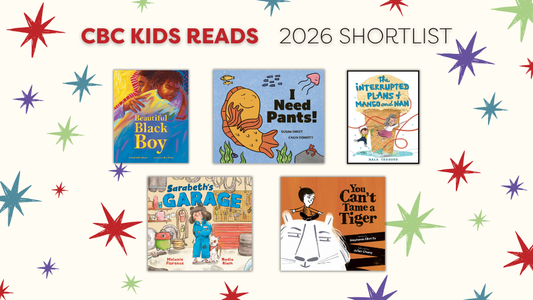 Digital graphic featuring the shortlist of CBC Kids Reads 2026.