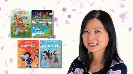 Digital graphic featuring author Linda Trihn and four of her book covers.