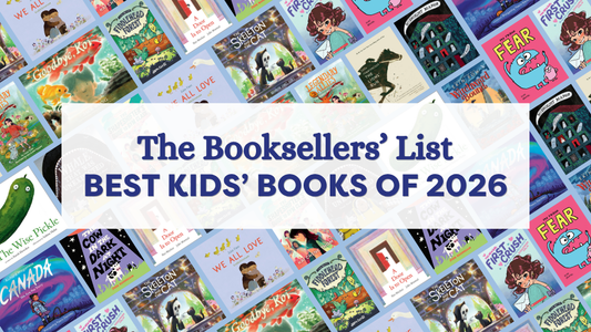 Digital graphic featuring a collage of book cover images. Text reads "The Booksellers' List: Best Kids' Books of 2026."