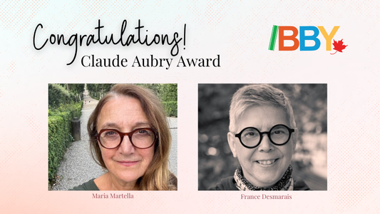 Digital graphic. Text reads "Congratulations! Claude Aubry Award." Graphic features photos of recipients Maria Martella and France Desmarais.