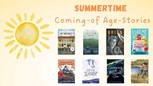 Cover image for "Summertime Coming-of Age-Stories" with sun graphic and multiple books covers from the article list 