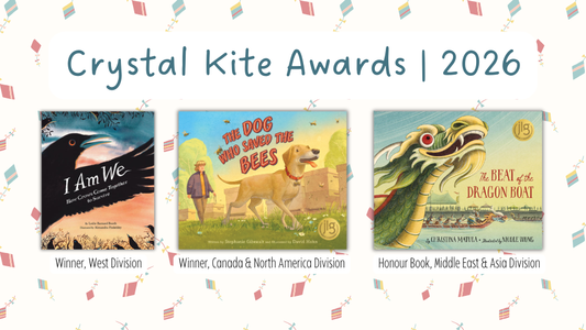 Digital graphic featuring the winners and honour book. Text reads "Crystal Kite Awards 2026."