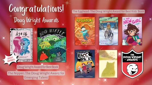 Digital graphic. Text reads "Congratulations! Doug Wright Awards." Featured are the cover images of the shortlisted titles.