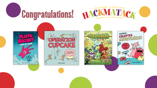 Digital graphic. Text reads "Congratulations! Hackmatack Children's Choice Book Award." Featured are the cover images of the winning titles.