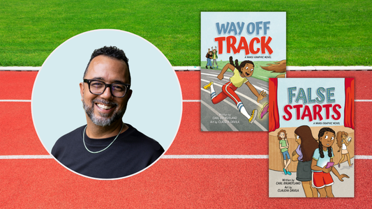 Digital graphic featuring photo of author Carl Brundtland, as well as book covers: Way Off Track and False Start.