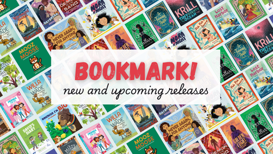 Digital graphic featuring a collage of book covers. Text reads "Bookmark! New and upcoming releases."
