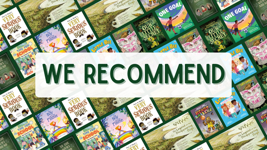 Digital graphic featuring book cover images. Text reads "We Recommend."