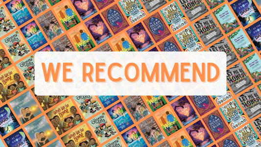 Digital graphic featuring a collage of book covers. Text reads "We Recommend."
