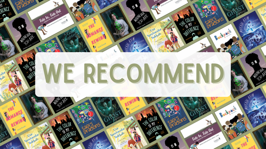 Digital graphic featuring a collage of book covers. Text reads "We Recommend."