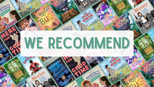 Digital graphic featuring a collage of book covers. Text reads "We Recommend."