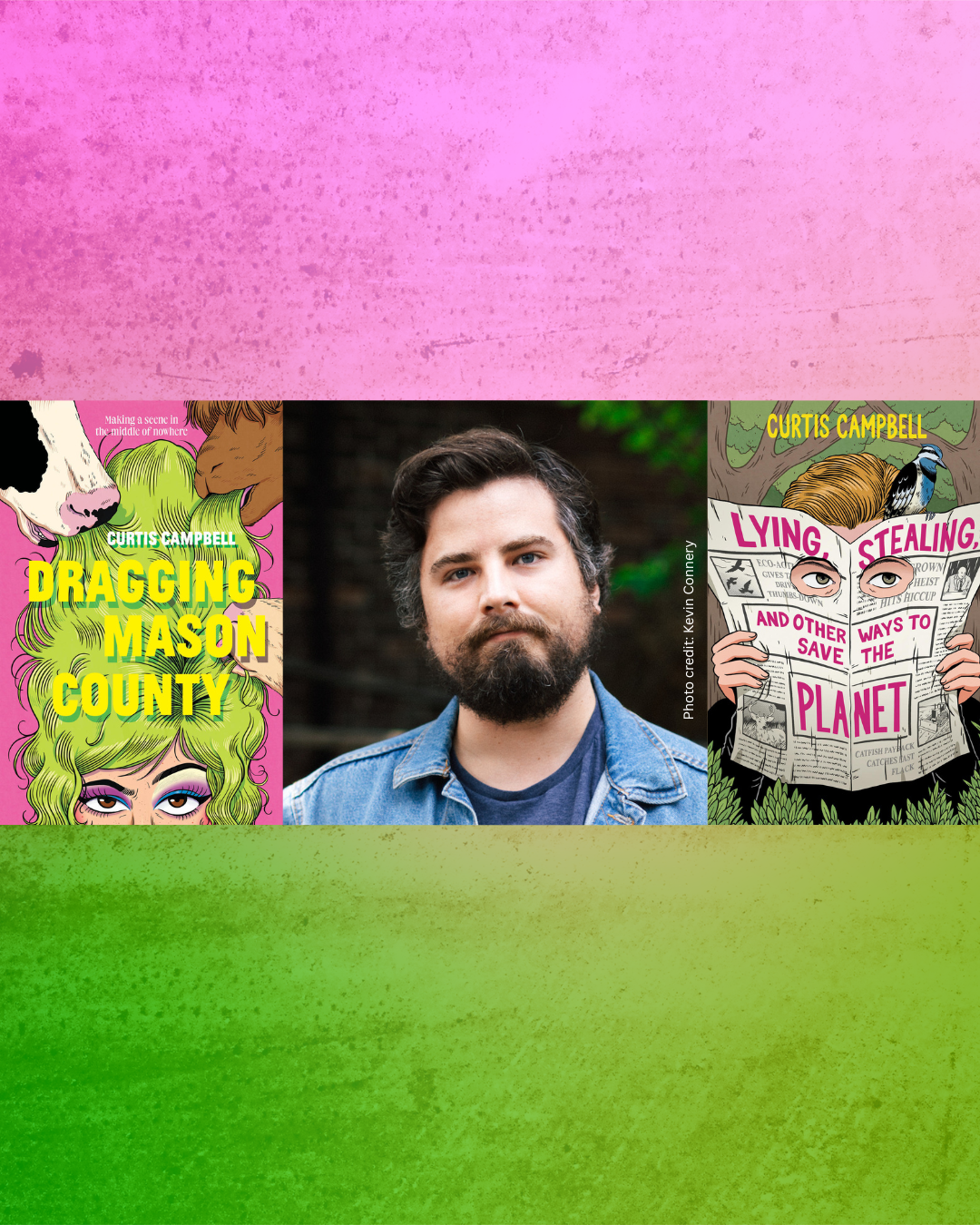 Digital graphic featuring the cover images, as well as a photo of author Curtis Campbell.