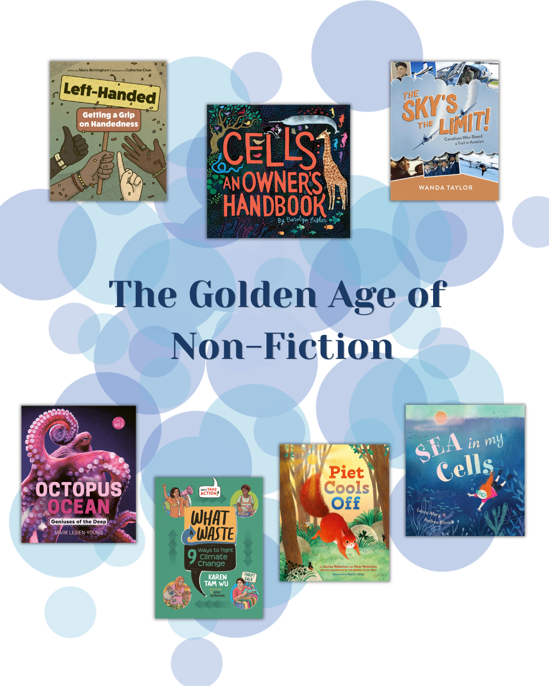Digital graphic featuring a collage of book covers. Text reads "The Golden Age of Non-Fiction."