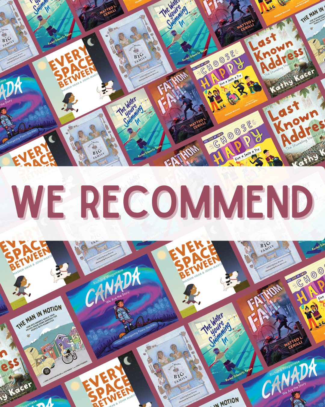 Collage of book covers with text 'WE RECOMMEND' at the top.