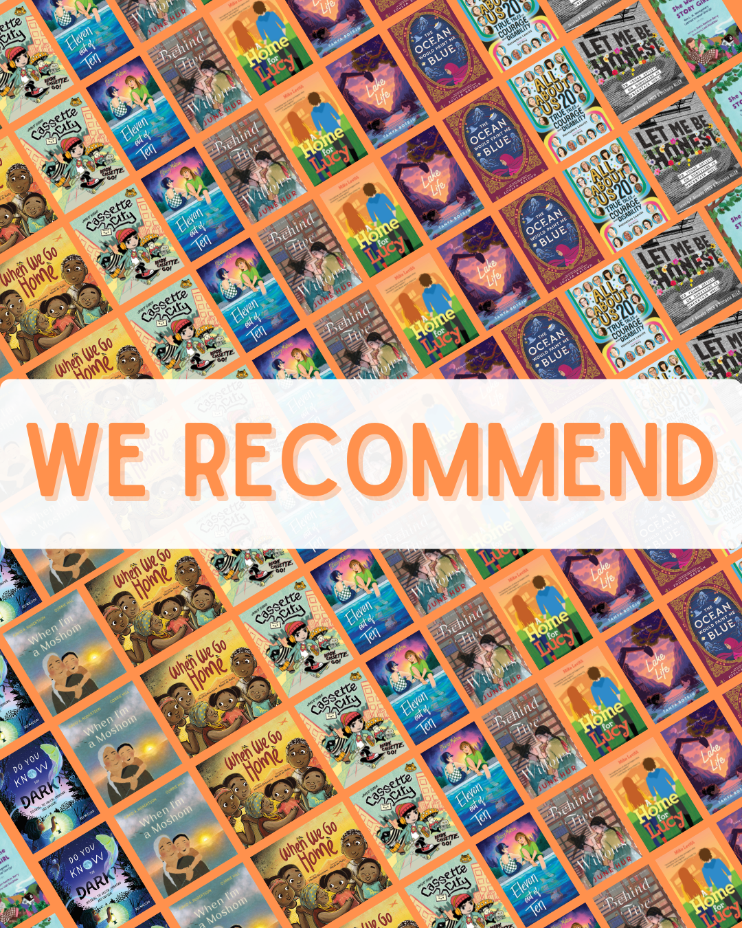 Digital graphic featuring a collage of book covers. Text reads "We Recommend."